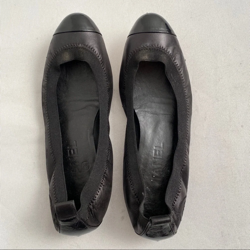 Chanel black classic elastic ballet flats 7